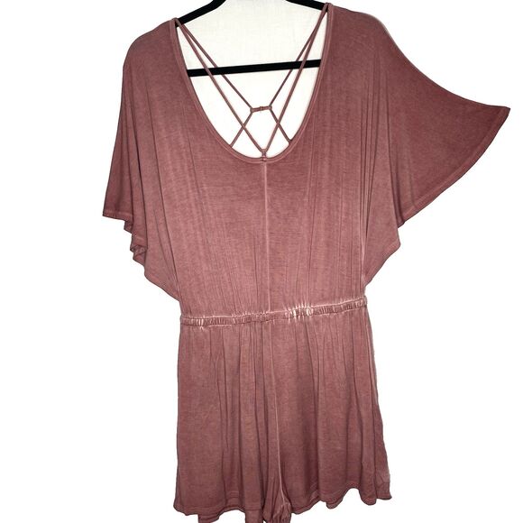 AMERICAN EAGLE Romper Flutter Sleeve One Piece Stretch Short Womens M Blush Pink - Picture 1 of 11